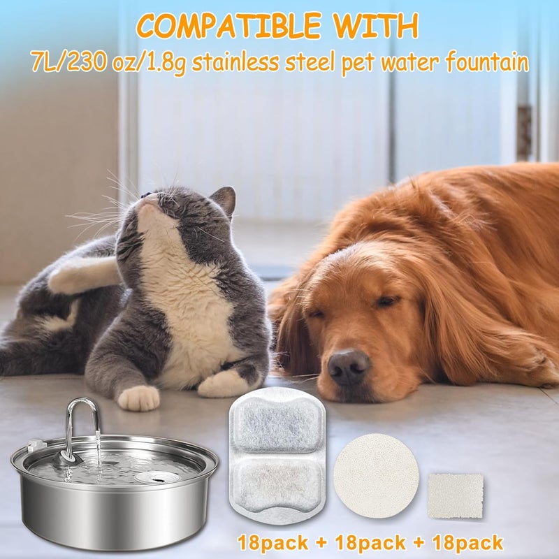OUPUSES 18 Sets Pet Water Fountain Filter Replacement Compatible with Oneisall 7L/230oz Stainless Steel Dog Dispenser - Filtered Dog Water Bowl - Replacement Filters and Sponge - Image 2